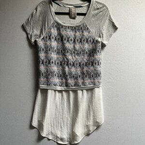 Dolan Anthropologie Skirted Embroidered T shirt Top Tunic Sz M
